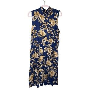 Nanette Lepore Navy Blue Floral Womens Sleeveless Printed Midi Dress‎ Size 16